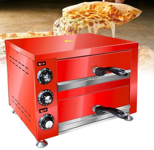 Four à pizza électrique d'intérieur à deux étages pour le restaurant et la maison, four à pizza de comptoir avec minuterie de 60 minutes, four à pizza commercial polyvalent avec 4 grands tubes