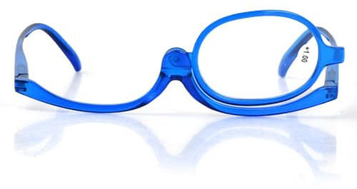 Wisebom Klappbaren Make Up Schminkbrille, Vergrößerungs-Kosmetik-Lesebrille Drehbare Einscheiben-Schminkbrille Faltbare Augen Make up Brille Lesebrille Rotierende für Frauen, Blau + 1.0