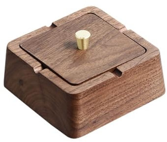 SDA287MZ Aschenbecher Walnuss-Aschenbecher mit Deckel, Premium-Feeling, Vintage-Aschenbecher, Heimbüro, Anti-Flugasche, quadratischer Zigarettenhalter mit Edelstahleinsatz Windaschenbecher