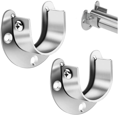Flange Rod Holder, 2pcs Wardrobe Rail Brackets, Closet Rod Bracket End Steel Pole Sockets for Wardrobe Bracket Curtain Shower Rod Flange Socket Kit