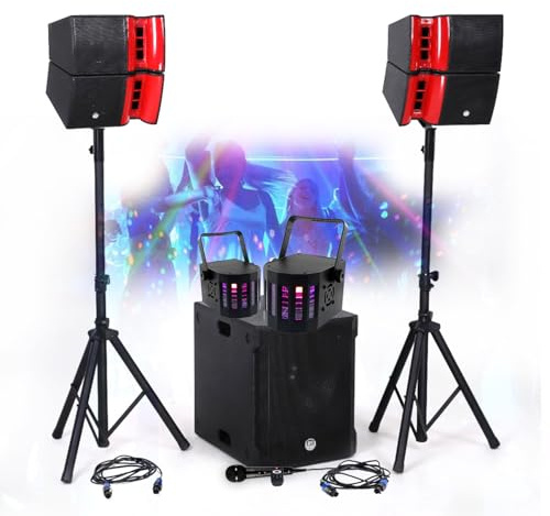 KIT Sono Complet 1200W BM Bmsonic, Salle des fêtes, 2 Enceintes, SUB 38cm USB/Bluetooth, Supports Câbles, Light LED