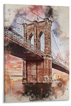 Leinwanddrucke mit New York in Aquarell für Wohnzimmer, Kinder, Mädchen, Jungen, Geburtstagsparty, Geschenk, 30 x 45 cm, Bilder für den Flur