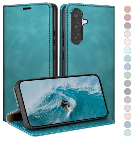 HUOUH für Samsung Galaxy A56 Hülle mit RFID Schutzhülle aus Lederhülle Handyhülle,Kartenfach Leder ständer Handy hülle,360 Grad Schutz Cover für Samsung A56 Klapphülle Wallet Case Grünlich hellgrün