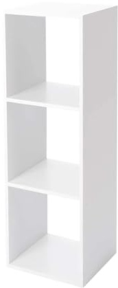 Acomoda Textil – Estantería para Pared y Suelo de Madera Moderna y Resistente para Dormitorio, Cocina, Baño y Oficina. Estante para Organizar de Fácil Instalación. (3 Cubos, Blanco)