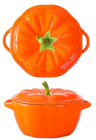 Cuenco de cerámica (450 ml) Tazón con forma de calabaza, cuenco naranja para sopa con tapa, Tazón para ensalada fideos postres y frutas, Apto para microondas y horno