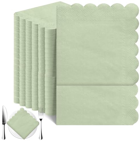 Lot de 120 serviettes en papier vert sauge, pour mariage, fête prénatale, eucalyptus vert menthe, petites, pour dîner, mariage, fête prénatale, anniversaire, 25 x 25 cm