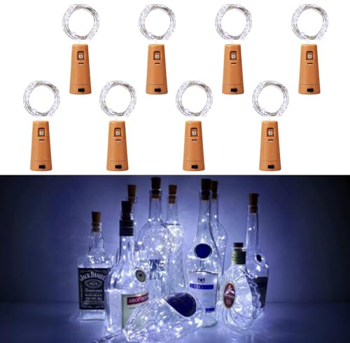 Flaschenlichter 8 Stück, 2m 20 LED Weinflaschenlichter mit Korken, Lichterkette Batteriebetrieben für Geburtstag, Hochzeit, Weihnachten, DIY Innen/Außen Tischdekoration (Kaltweiß)