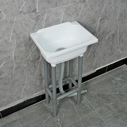 Lavello da Cucina Bianco, Lavello Autoportante, Lavandino da Esterno per Cucina Caffè Garage Lavanderia Giardino Esterno 38x28x79 cm / 15x11x31 Pollici A