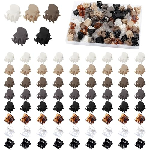Haarklammer Klein, Funtopia 72 Stück 1.5cm Matte Mini-Haarklammern mit Box | Süße kleine Krallenklammern für dünnes Haar, Rutschfeste Haargreifer Kleine, 8 Farben mit je 9 stk, für Damen und Mädchen