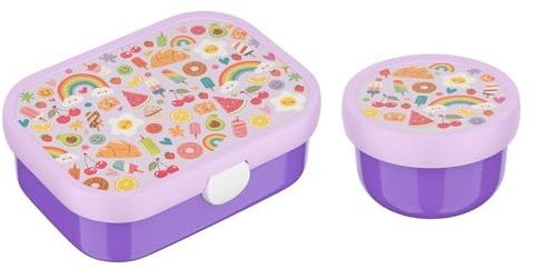 Mepal Caja de frutas y bento para niños | Campus meets Fruits | Apto para lavavajillas y libre de BPA | 300 y 750 ml | Con compartimentos, tenedor y cierre de clip | Perfecto para aperitivos y comidas