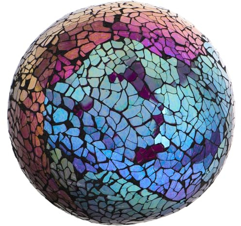 JUMPLAWN 4-inch Mosaic Glass Sphere Ball Set, 3pcs Decorative Orbs Bright Purple Finish, Glass Garden Decoration Spheres for Indoor and Outdoor Table Centerpieces