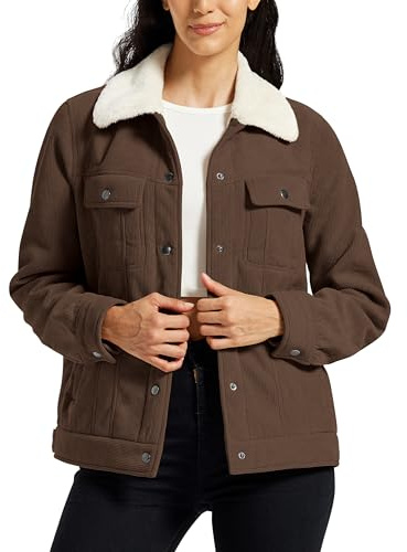 MoFiz Veste Polaire Femme Doublée en sherpa Blouson Hiver Chaud Vestes en Velours Côtelé à Boutons élégant décontracté et Poches