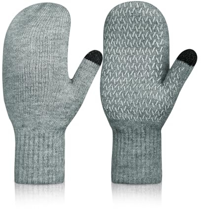 Alpaka Wolle Dicke Fäustlinge Damen Sehr Warme Doppellagige Winddichte Manschette Touchscreen Weiche Strick ThermoHandschuhe Winter Mit Fleecefutter Für Hundespaziergang Outdoor Kaltes Wetter Geschenk