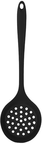Cucchiaio schiumarola in silicone, scolapasta forato antiaderente, mestolo for lavello da cucina, filtro in silicone(Black)