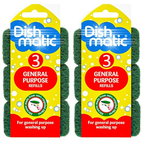 General Purpose Refills (Pack of 2, 6 Heads) – Anti-Bacterial Washing-Up Sponge Heads for Fillable Handle