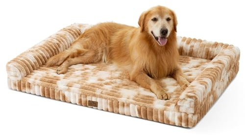COZY KISS XXL Hundebett 120x88cm Orthopädisches Sofa für Große Hunde, Braun | Weihnachts weich Hundebett, Plüsch Kunstfell & Cordbezug, Eierkisten-Schaum, Abnehmbar & Waschbar, Rutschfest, 17cm H, Braun