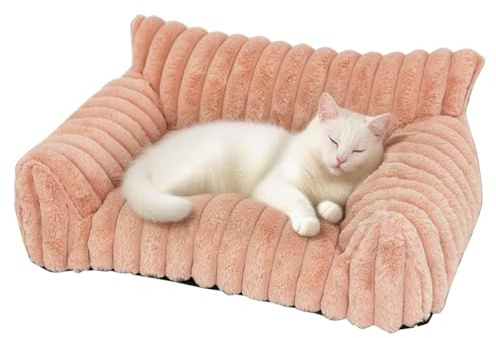 PJDDP Gemütliches Hundesofa, Haustierbett, Abnehmbar Und Waschbar, rutschfest Hundebetten, Plüsch Hundesofa Für Hunde Und Katzen,Rosa,S