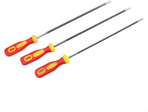 Chainsaw File Set 3 Pcs with 4.0/4.8/5.5mm Round High Carbon Steel Files for Electric and Gas Chain Saw Sharpening, Plastic Handle Woodwork Sharpener