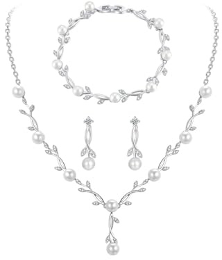 Gkaopi Conjunto de Joyas para Mujer Juego de Joyas de Plata Collar y Pendientes de Novia Juego de Pulsera Elegante Joyas con Strass y Circonita Cúbica para Bodas Noches (Plata C, Talla única)