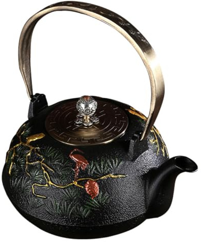 Mipcase Théière en Fonte Artisanale 1l avec Infuseur Amovible Bouilloire Rétro en Fer à Repasser pour Infusion de Thé en Vrac Thé Fleuri et Fruits Cuisine