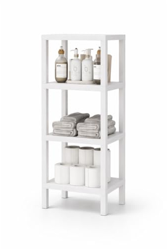 sugodesign Ombeg Scaffale a 4 ripiani, bianco/grigio/nero, in plastica, rettangolare, autoportante, moderno, multiuso, per bagno, cucina, soggiorno (bianco)
