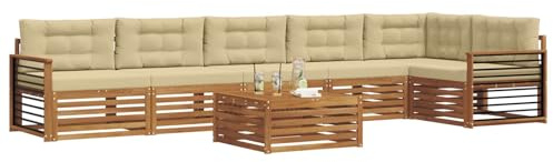 vidaXL Outdoor-Sofagarnitur mit Kissen 7 pcs Natur und Beige, Gartenbank, modernes Ecksofa, strapazierfähige Sitzmöbel, Lounge für Terrasse, stylischer Komfort