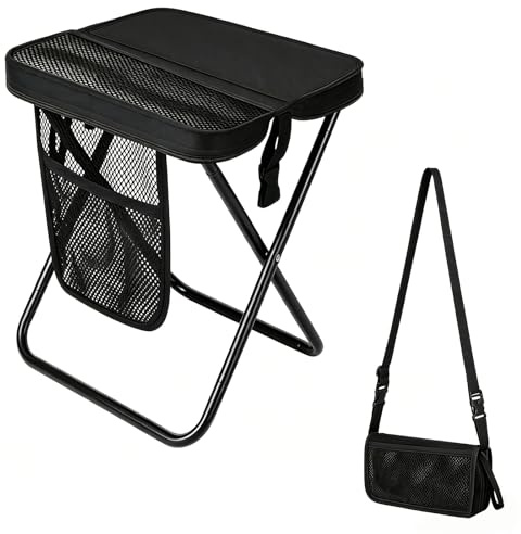FARYODI Hopfällbar Pall, Vikbar Campingpall, Minihopfällbar Stolpall 31 Cm, Håller Upp Till 120 Kg, Svart, Oxfordtyg, Lätt Fiskepall För Picknick, Vandring, Fiske