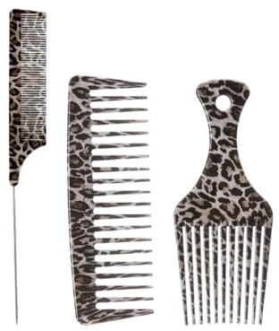 3 peines de corte de pelo con estampado de leopardo, peine de dientes anchos, peine de tenedor de aceite. Accesorios para el cabello de salón de belleza (3 piezas)