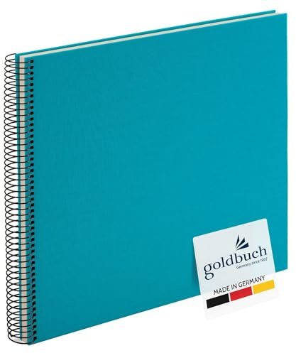 goldbuch 25 363 Spiralalbum Bella Vista, Foto Album 35 x 30 x 1,5 cm - Spirale ⌀ 2,8 cm, Fotoalbum, 40 weiße Seiten, Erinnerungsalbum Leinen, Fotobuch für Bilder und Fotos zum Einkleben, Türkis | Fotobuch mit türkisem Leineneinband und 40 weißen Seiten aus Fotokarton, zum Einkleben bis 80 Fotos 9x13 cm, Spirale ⌀ 2,8 cm