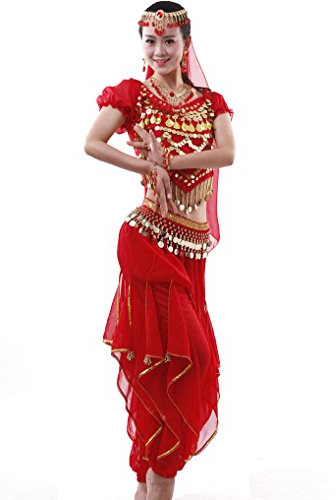 Astage Damen Bauchtanz-Komplet Tanzkostüme Indische Kostüm Zubehör Rot