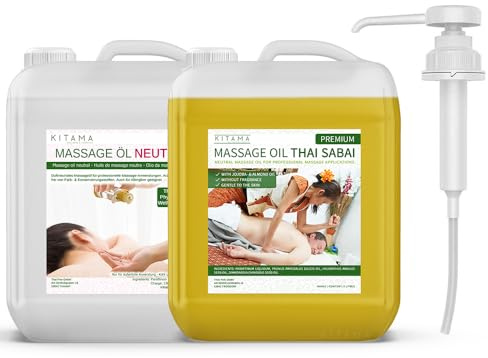 Kitama Massageöl Set 10L (2x5L Kanister) Parfümfrei plus Pumpe