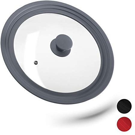 Relaxdays Coperchio Universale in Vetro, con Bordo in Silicone per Pentole & Padelle 26-30 cm, HxD: 5 x 31,5 cm, Grigio