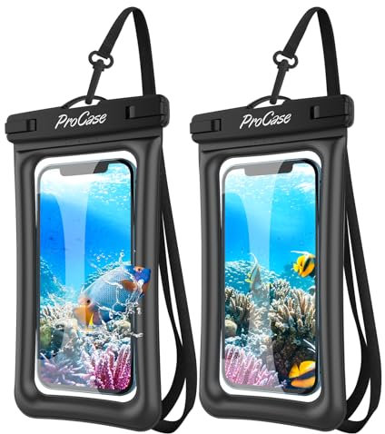 ProCase 2 Stück Schwimmend Wasserdicht Handyhülle,Unterwasser Hülle IPX8 Waterproof Handytasche für 7 iPhone 17 16 15 14 13 Pro Max Plus Air/Galaxy S24 S23 Ultra S22 A54 Weiteren bis 7 Zoll