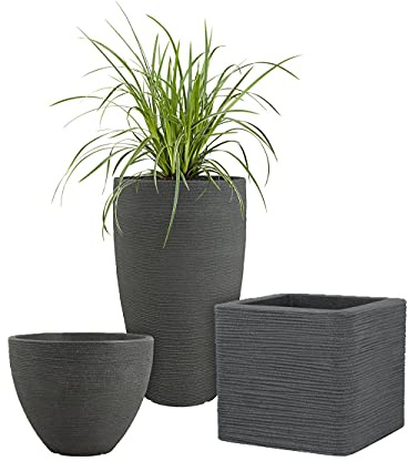 Pflanzwerk® Pflanzkübel Kunststoff Pipe Groove Anthrazit 60cm / Ø 40cm Blumentopf *Frostbeständige Blumenkübel* *100% ÖKOLOGISCH* *2 Jahre GARANTIE* *Premium Pflanzenkübel Qualität*