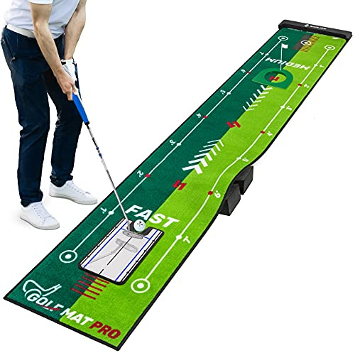 SAPLIZE Tappetino per allenamento da golf a due velocità con specchio per l'allineamento, 20 pollici X 3 m Tappetino per l'allenamento, supporto antiscivolo Putting green per interni/esterni