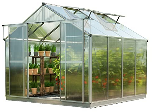 GFP Gewächshaus Topas 4 aus Alu 225x259 cm ca. 6 mm Doppelstegplatten mit Fundamentrahmen, automatischer Fensteröffner