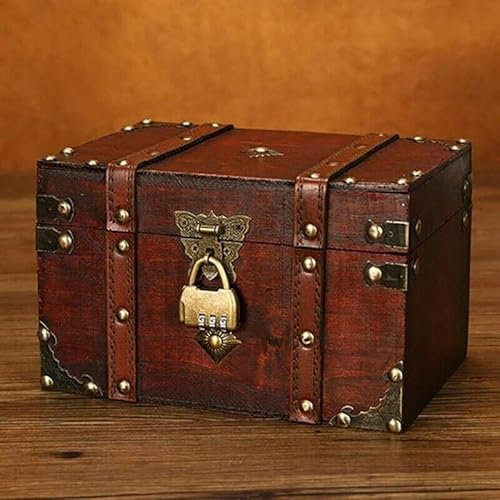 LIKEUDO Retro Jewelry Treasure Chest With Lock Vintage Wooden Trinket Storage Box (S (7.1x3.9x4.3in))