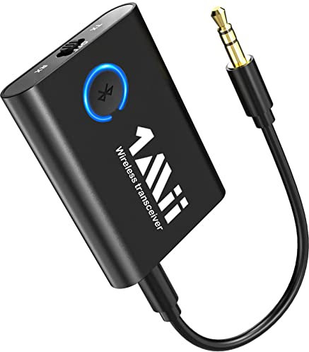 1Mii Bluetooth 5.3 Adapter für TV zu Kopfhörer, 2-in-1 Sender Empfänger, aptX-Adaptive & HD kabelloses Audio Transmitter Receiver Klinke 3,5 für Stereoanlage Flugzeug MP3 -Upgraded
