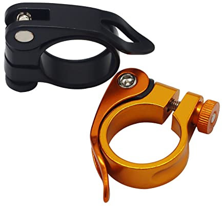 Fahrrad Sattelklemme mit Schnellspanner 31,8 mm Schnellspanner Sattelstütze 2 Stück Schnellspanner Sattel Aluminiumlegierung Fahrrad Sattelklemme für 27,2/28,6 mm Bike Sattelstütze(Schwarz, Gold)
