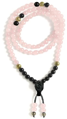 Samsara collana tibetana in quarzo rosa e onice - mala tibetano tradizionale con 108 grani per meditazione e spiritualità.