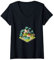 Damen Japanischer Garten-Bonsai-Baum, Teich, isometrisch, 32 Bit T-Shirt mit V-Ausschnitt