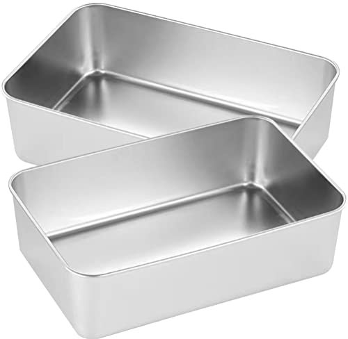 ACiyD 2 teglie rettangolari da Forno per Torte, Cheesecake, tiramisù, Piccole teglie da Forno, in Acciaio Inox, per Pane, per casa, Cucina, teglie, Argento (Argento)
