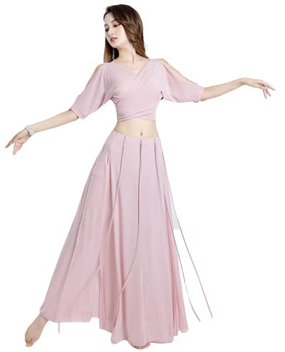 DIPACE 2Pcs Adult Bauchtanz Kostüm Anzug Für Erwachsene Bühnenkostüme Frau Bauchtanz Bauchtanz Anzug Für Frauen,Rosa,XL