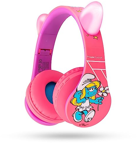 Headphones for Kids, PowerLocus The Smurfs Cat Ears Kids Headphones Bluetooth Foldable Over Ear with Mic, 85/94dB Volume Limit, Wireless & Wired Headset with Micro SD/TF for Phone/Online Class/iPad/TV