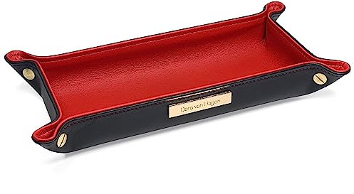 Doro von Hagen® Echt Leder Designer Schlüsselablage/Taschenleerer/Stiftablage 24x12cm, aussen Schwarz, innen Rot/Korallenrot. Handgefertigt in unserem Atelier