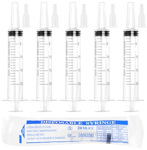20ml Syringe for Liquid,20 Pack Large Plastic Syringes with Adapters and Cap,Individually Sealed Syringe for Feeding,Irrigation Water and Scientific Labs