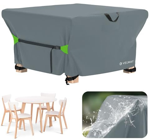 Velway Funda para Muebles de Jardín Impermeable - 125x125x74cm Funda Mesa Jardin de Exterior Cubierta Protectora a Prueba de Viento para Muebles de Jardín Cuadrado - Gris