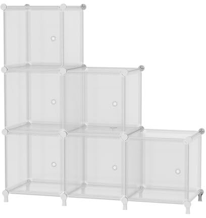 ATTDETJL Förvaringsenhet, kubförvaring med dörr, 6 kuber designad för sovrum, kub garderob förvaring och förvaringsenhet under trappor, varje fack 30 x 30 x 30 cm randig vit