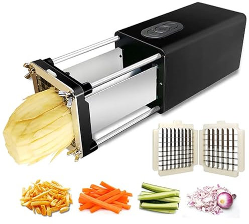 Electric French Fry Cutter - Stainless Steel Potato Chipper with 1/2 & 3/8 Inch Blades, Button Control, Low Noise French Fries Cutting Machine for Potatoes and Vegetables