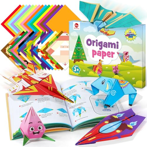 Mocoosy Kit di 320 fogli per origami per bambini dai 5 agli 8 anni e dai 9 ai 12 anni, set di aerei di carta, insieme di carta pieghevole colorata con libro di origami, arte e artigianato per ragazzi